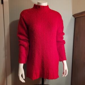 Vntg St Johns Bay Red Chunky Knit Sweater XL Mock Neck Acrylic Thick Cozy 80s